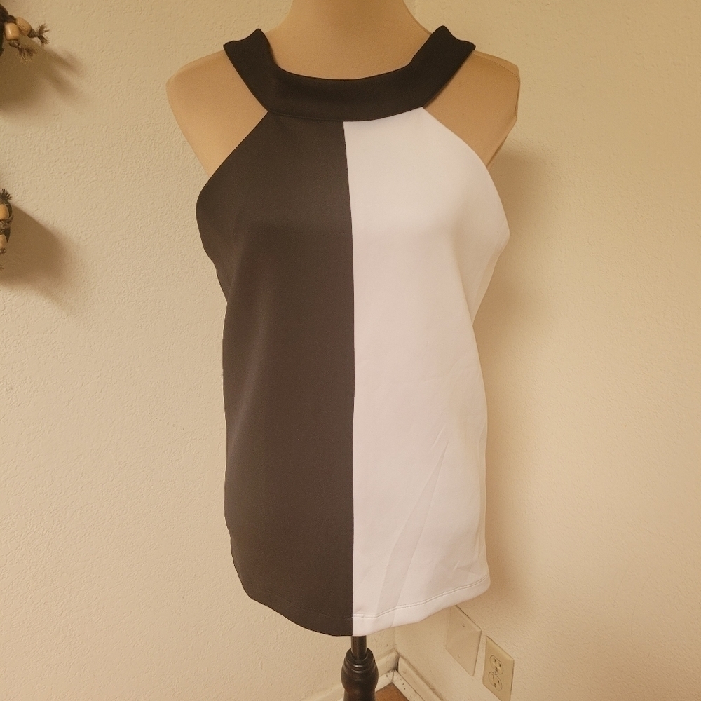 Ellae' Lisque Black and White High neck Blouse